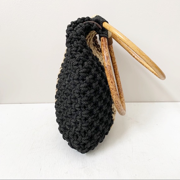 Lined Colorblock Macrame Circle Handled Tote - Picture 3 of 6